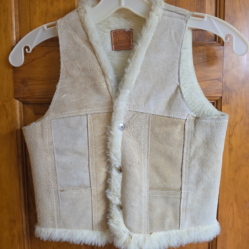 Gomez Kids S Leather Vest Kids Tan Shearling Lined Western Suede Hecho En Mexico